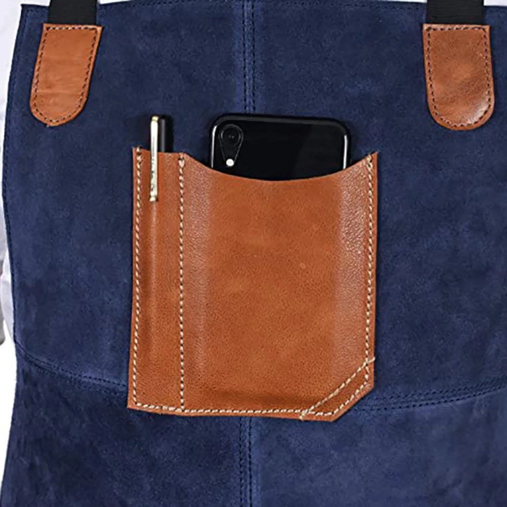 Comfortable doublesided velvet work apron with adjustable straps multiple pockets and PU leather contrast color 1pcs