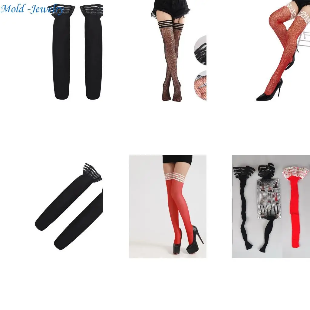

69HB Over The Knee Stockings with Elastic Fit Stripe Top See Through Silk Thigh High Long Socks for Women Clubwear