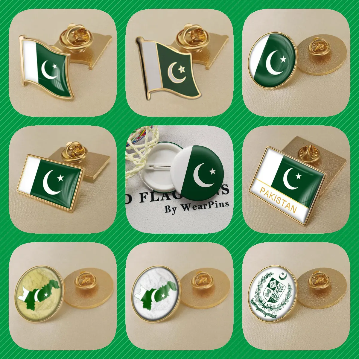 Pakistan Pakistanis Map Flag Brooches Badges Lapel Pins