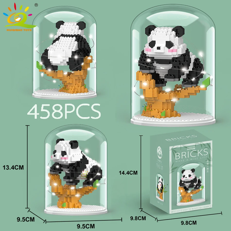 HUIQIBAO Mini Cute Panda Micro Building Blocks 3D Diamond Model Animals Bricks DIY City Construction Toys for Children Kids Gift