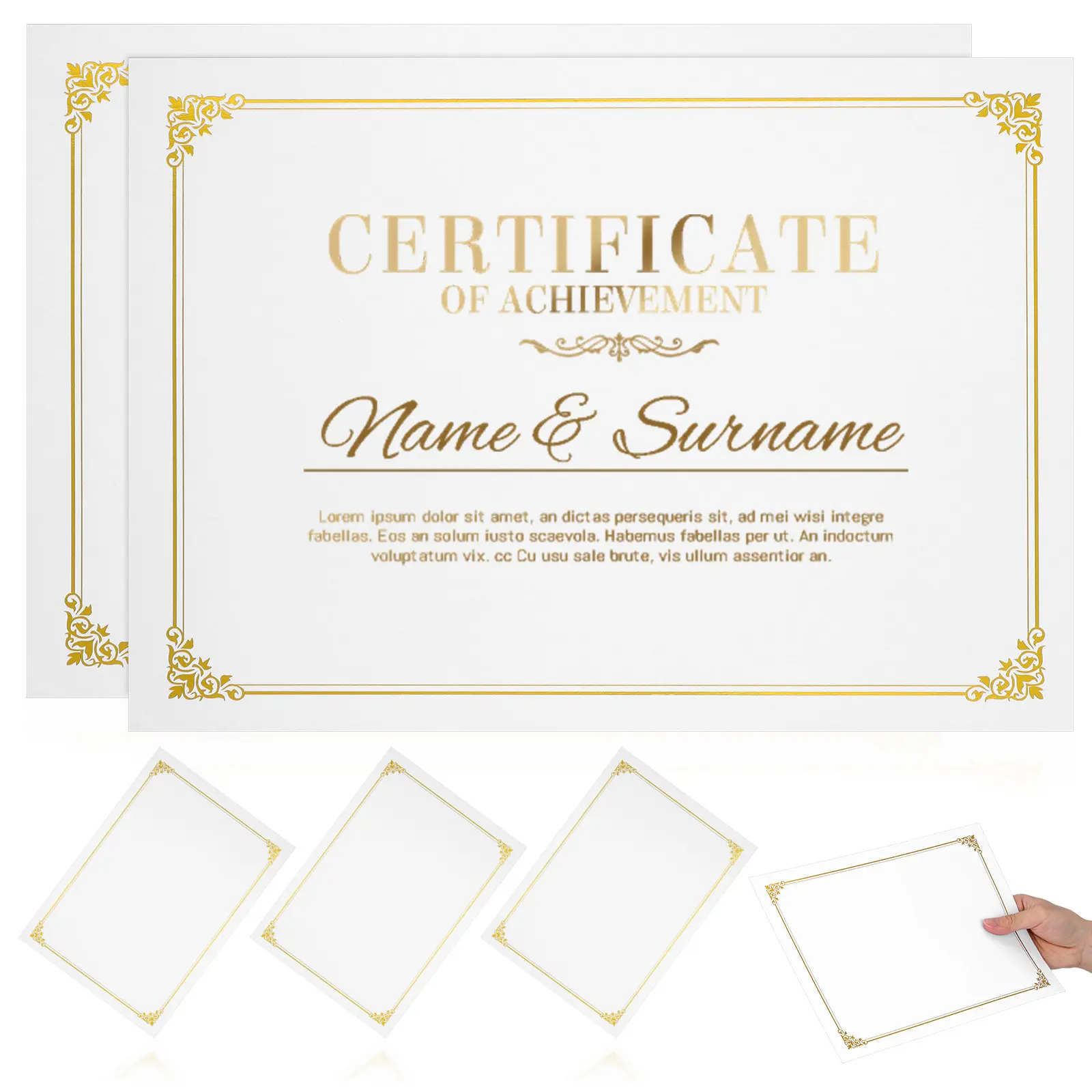 

10Pcs A4 Blank Certificate Paper Heavyweight Gold Foil Trim Certificate Paper for Awards Diplomas Graduation Certificates