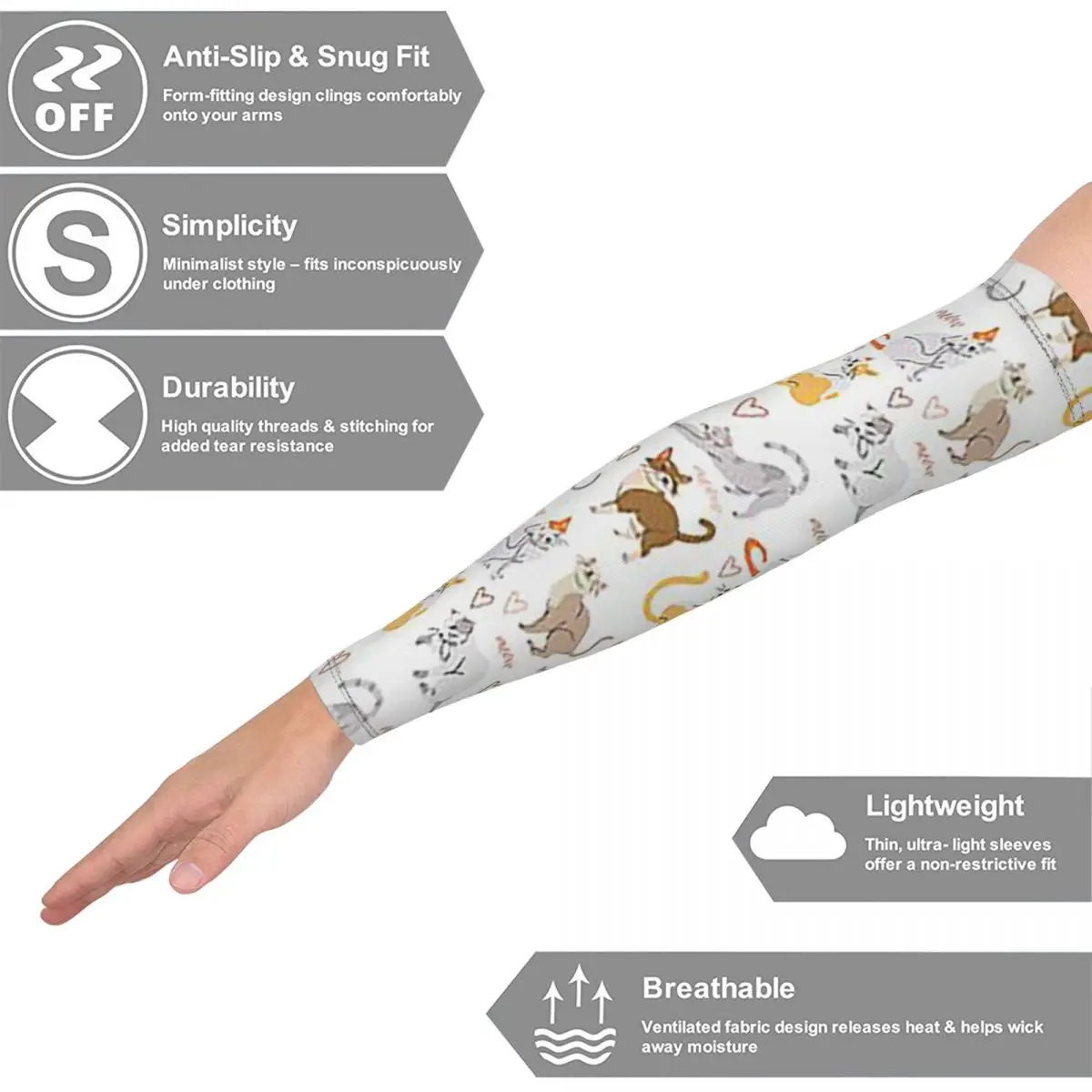 Gray Ginger And Siamese Kittens Cats Outdoor Arm Sleeves Sun UV Protection Cover Summer Cycling Tattoo Sleeves