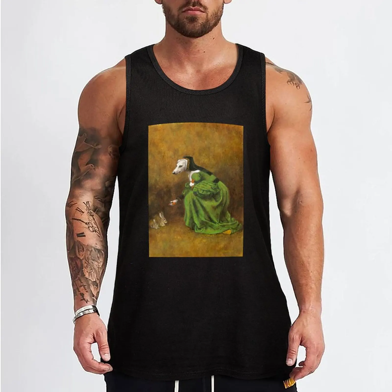 Tudor Whippet With Rabbits Tank Top Men's sleeveless gym shirts gym t-shirts Men gym sportswear