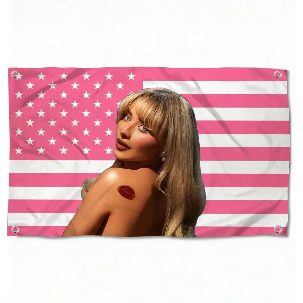 S-Sabrina Carpenter Pink American Flags Horizontal High Density Knitted Fabric European Simple For Durable Outdoor Indoor Use