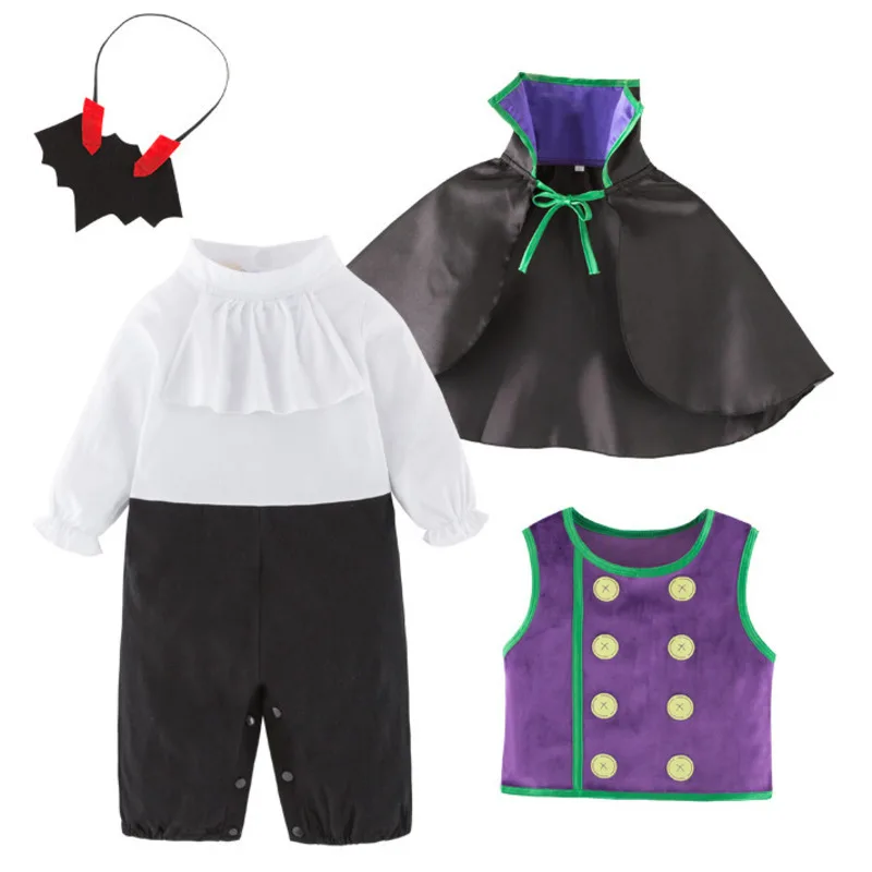 Baby Vampire 3 stks Kleding Set Baby Peuter Cosplay Kostuum Vest + Mantel + Romper Kinderen Jongens Halloween Vakantie Purim outfits