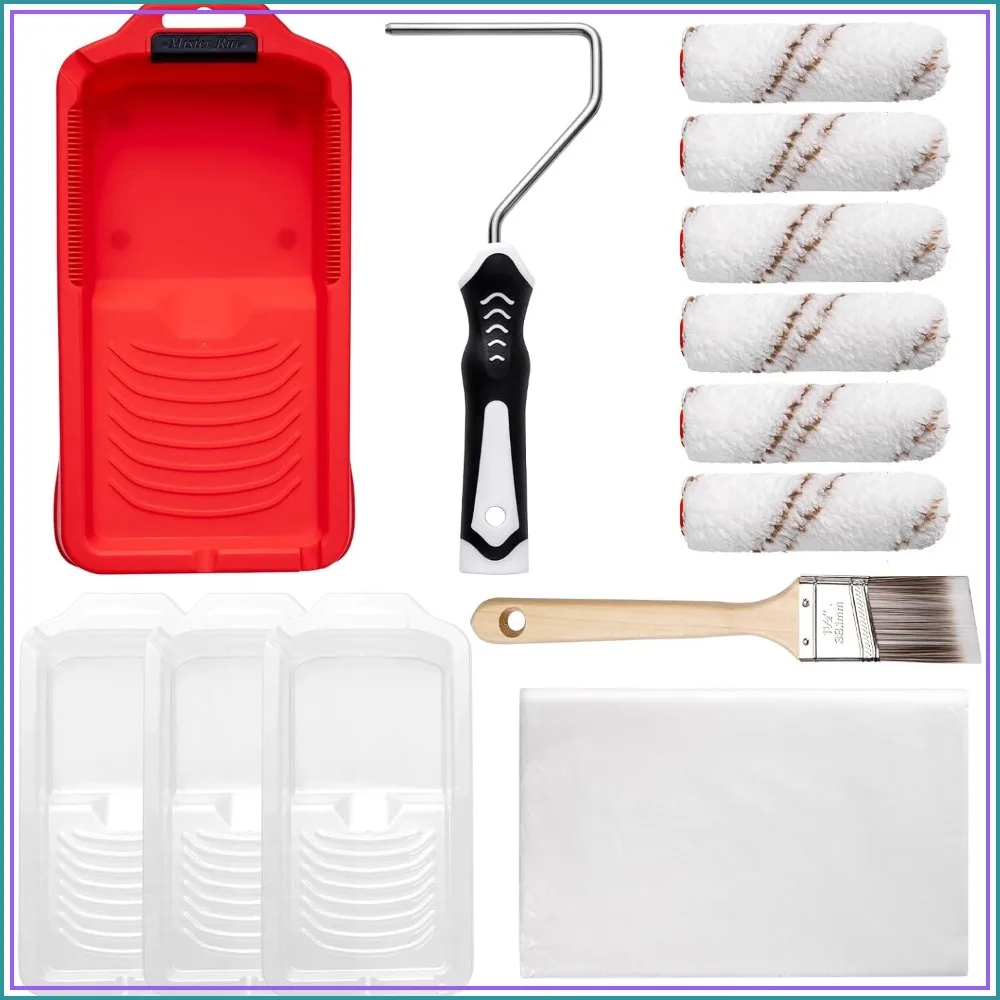 

Mini Paint Roller Kit-13 Piece, 4-Inch Microfiber Rollers with Tray & Brush, for Home Painting, Trim & Touch-Ups