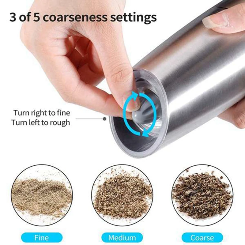 New Electric Gravity Pepper Grinder Set Of 2, Automatic Salt And Pepper Mill Grinder, Battery Powered, One Hand Operation