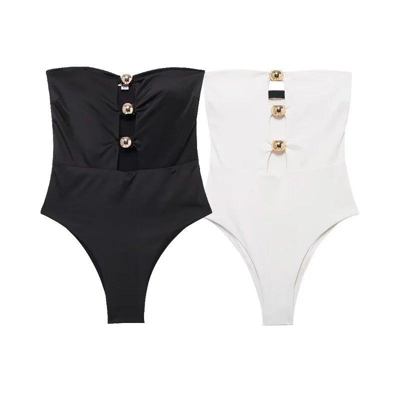 HXAO Bikini Strój Kąpielowy Damski Bez Ramiączek Gorsetowy Top Kostium Kąpielowy Lato 2024 Moda Damska Sexy Plażowy Biały Czarny Body Bikini — zdjęcie 5