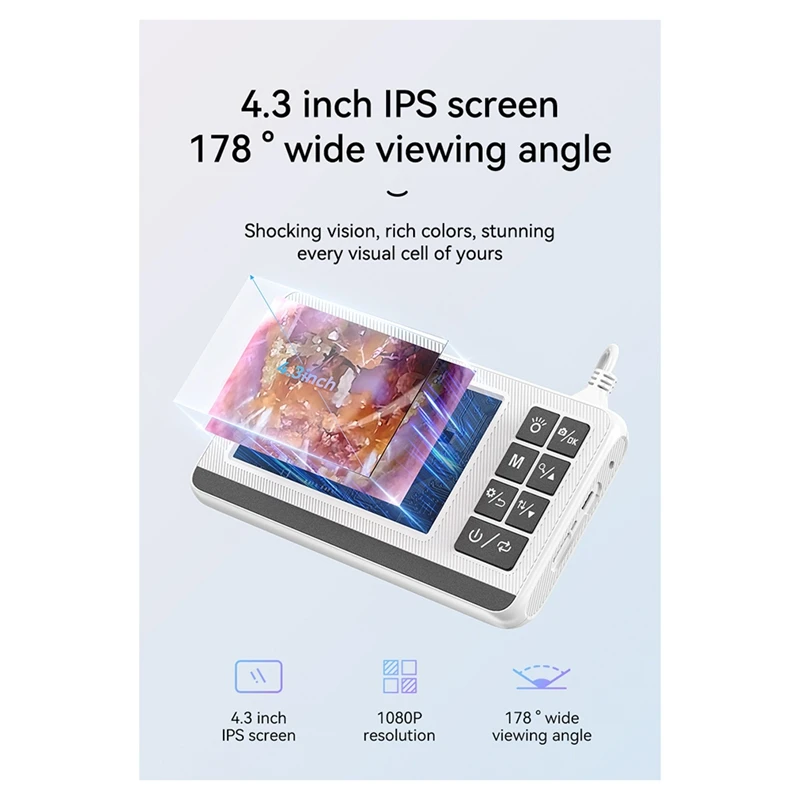 Цифровой отоскоп 3,9 мм, экран уха, 4,3 дюйма для очистки, умная визуальная палочка для сбора ушей, 30 МП, тип C, ушная камера