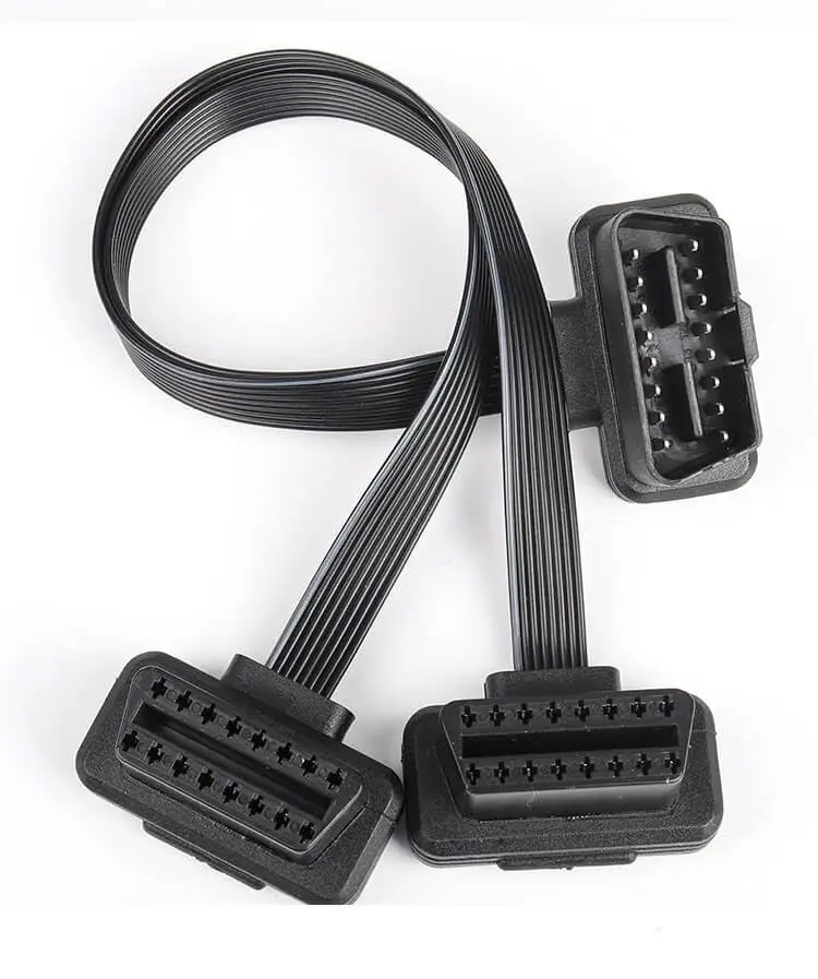 Automobile OBD2 Angled Male to 2 Angled Female 327 Hud 9 Pin Extension Cable 30cm, Compatible with Most Modern Cars