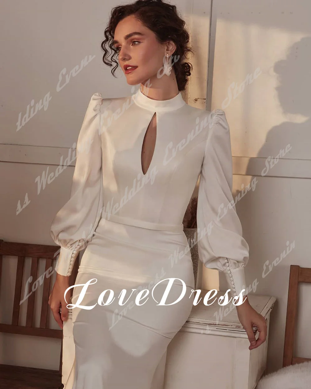 LoveDress Elegant O คอชุดเดรสเมอร์เมดยาวโคมไฟแขนเซ็กซี่ Backless เจ้าสาวชุดรถไฟ Robe de mariée ที่กําหนดเอง