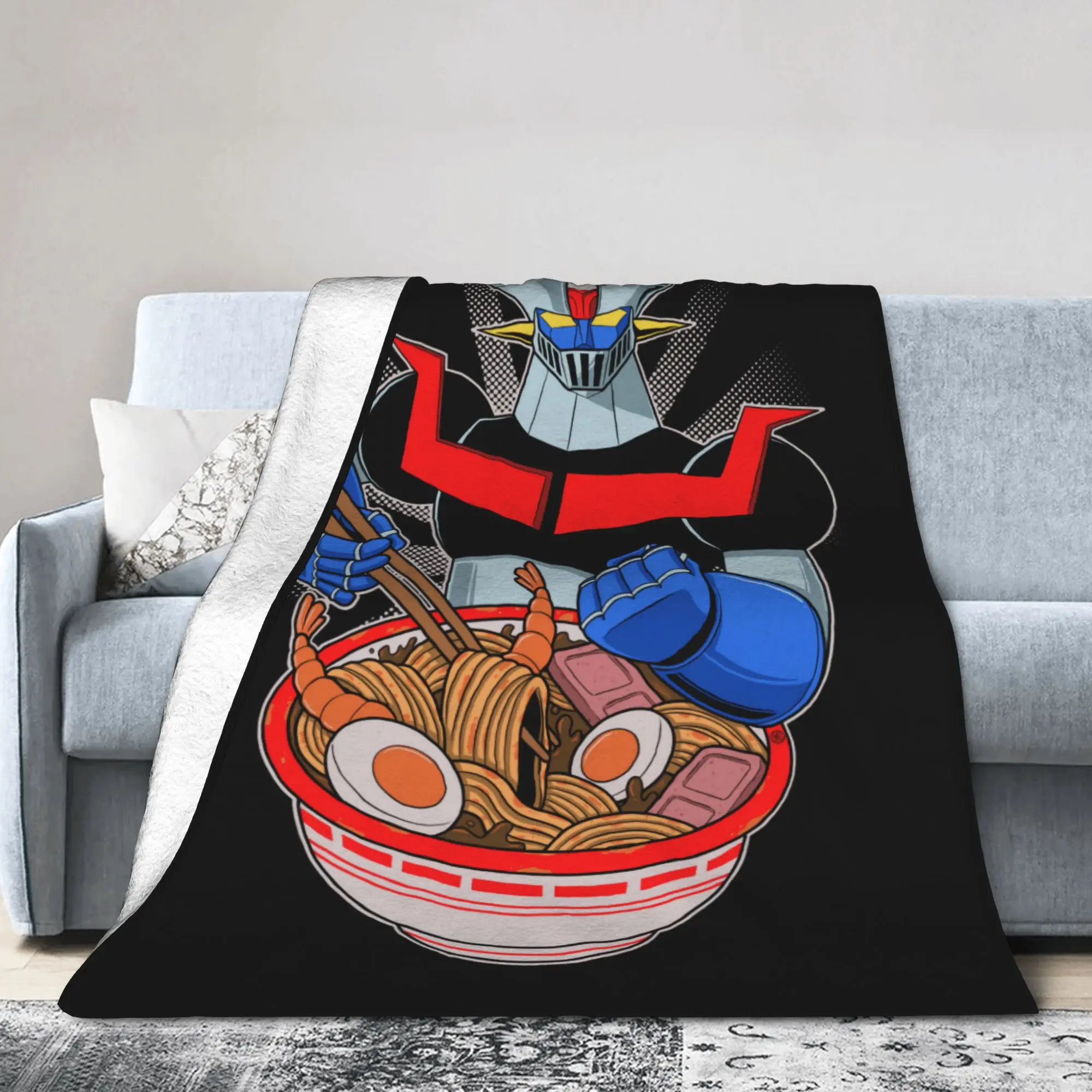 Custom Ramen Robot Mazinger z Blankets Warm Flannel Anime Cartoon Throw Blanket for Home Bedroom Sofa
