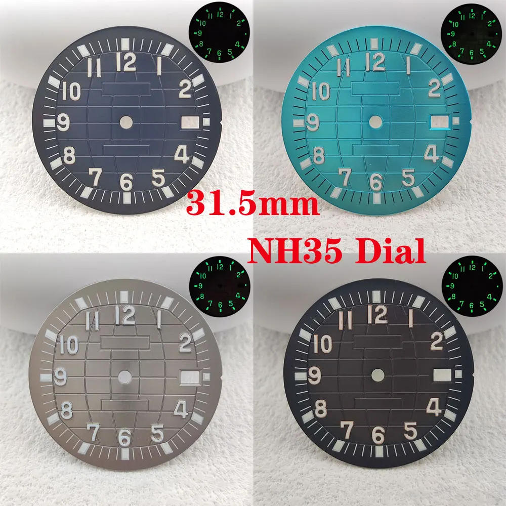 

31.5mm single calendar dial for NH35 men's movement C3 luminous precision steel dial watch dial replacement