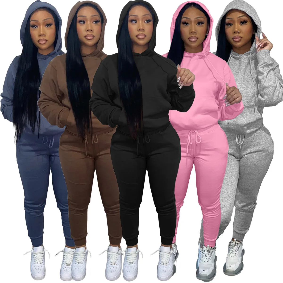 Siamese Cap Women Casual Set Fleece Two Piece Cotton Long Trousers Sweatshirt Fashion Casual Female Loose Pullovers Hoody 2023