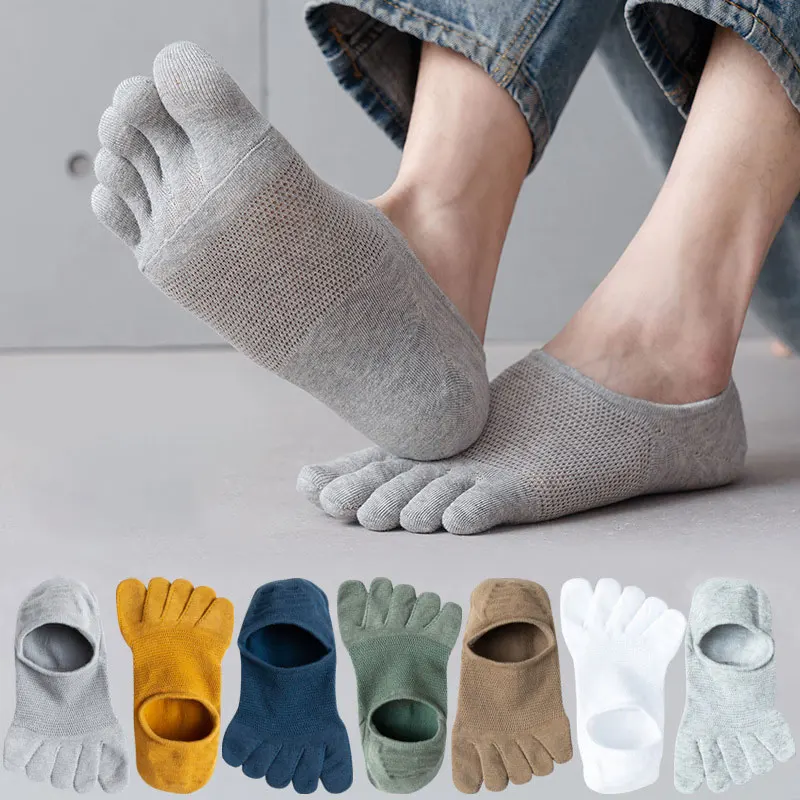 

1 Pair Summer Men's Five Toe Socks Fashion Invisible Breathable Cotton Short Socks Male Solid Color Anti-skid Boat Socks