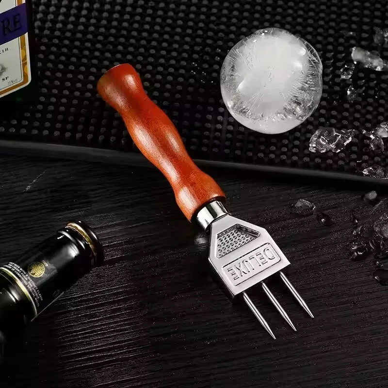 

2025 New Trident Cocktail Ice Pick - Wooden Handle Bartender Ice Breaking Tool for Whiskey Ice Ball, Bar Accessory for Mixology