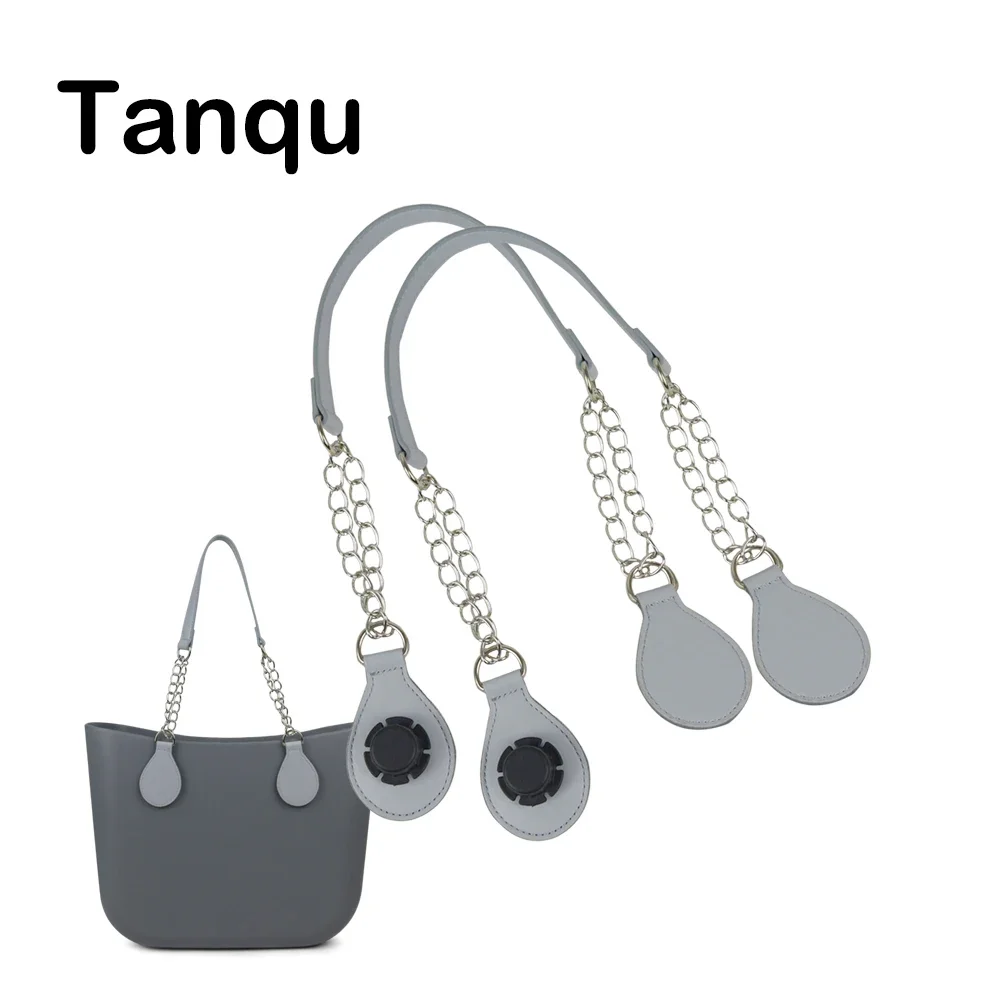 

TANQU 1 Pair Long leather PU chain Handle with Tear Drop End Double Metal Chain for O Bag for EVA Obag Women Bag