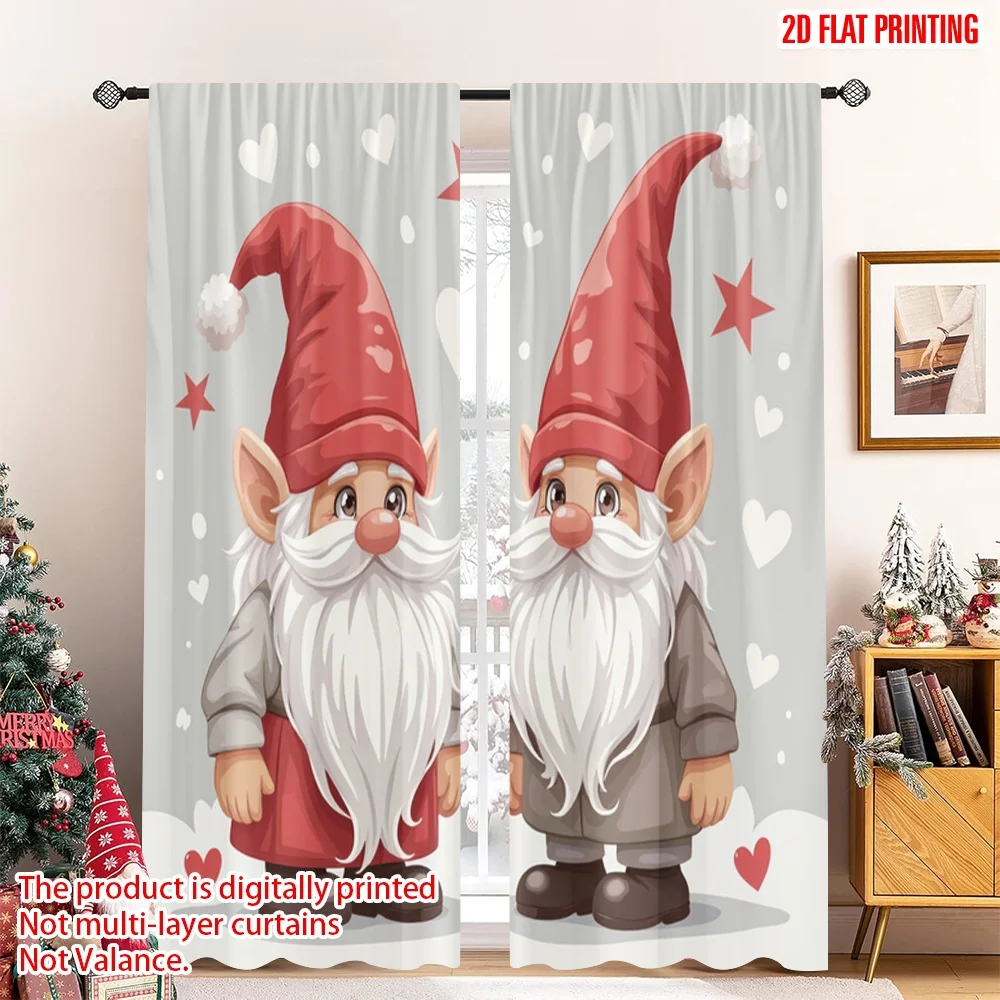 

2pcs 2D flat printing Christmas Window Drapes Cute Christmas Gnomes Couple Polyester Without Electricity Birthday Party for