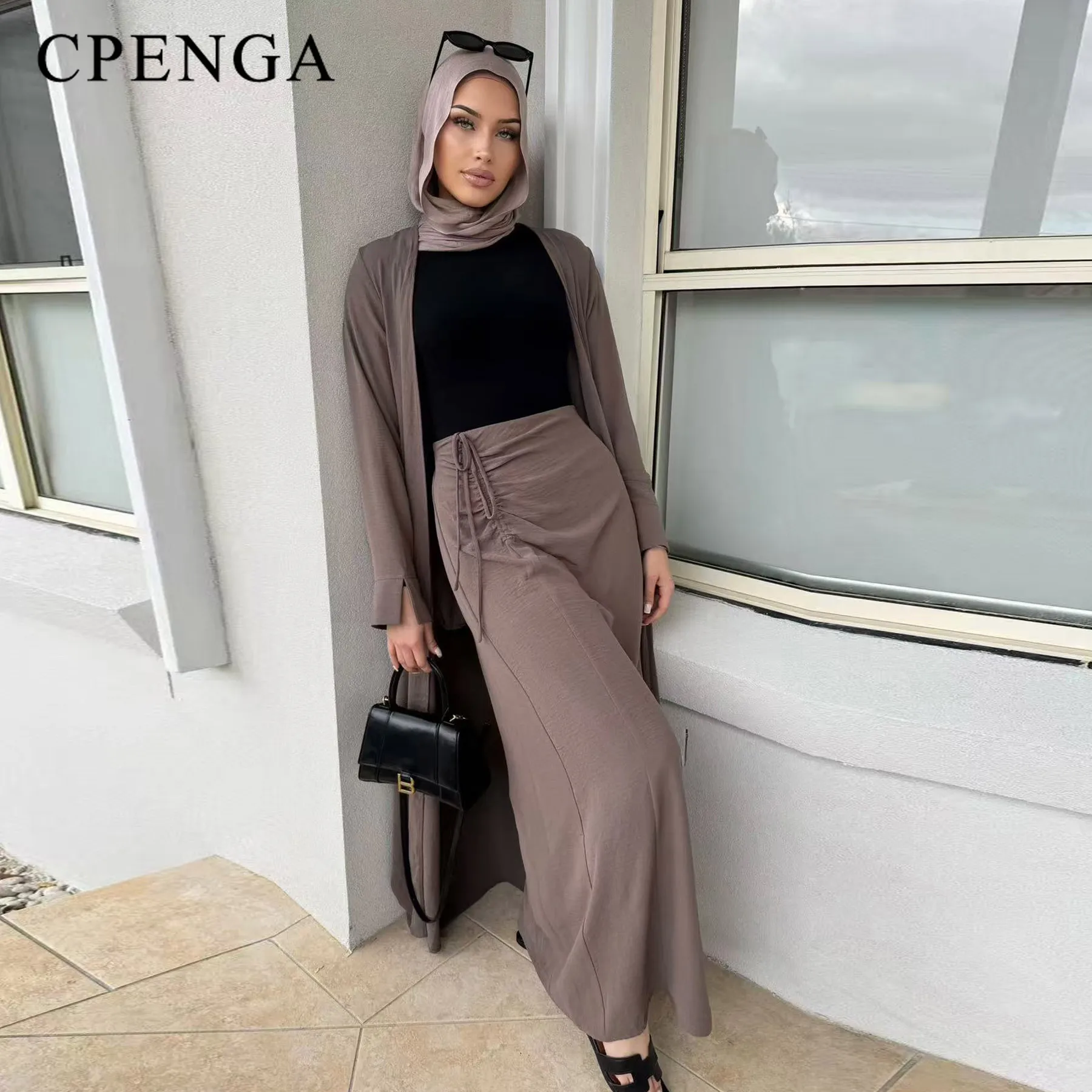 Conjunto de traje musulmán de dos piezas para mujer, cárdigan árabe modesto de Ramadán, vestido Abaya elegante de Dubái, Top liso islámico y traje de vestir