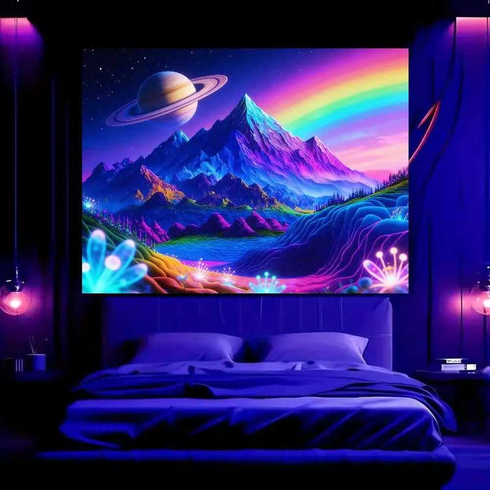 VIKAMA Neon Galaxy Tapestry, Astronaut Psychedelic Space Crystal Universe Alien Planet Wall Art