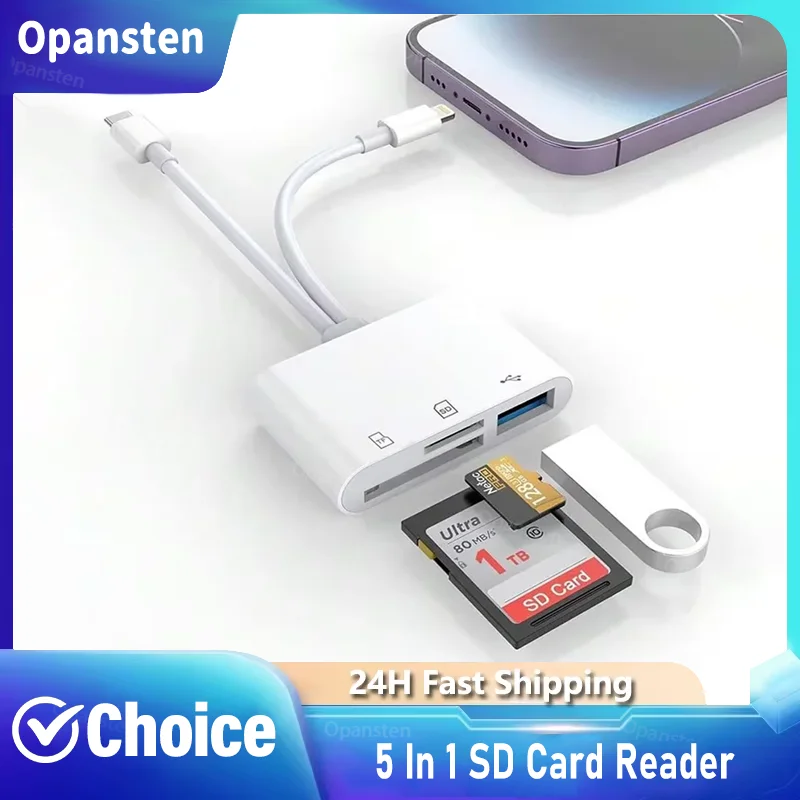 

Устройство чтения SD-карт 5 в 1, адаптер Lightning/Type C к USB 3.0/SD/TF, устройство чтения карт памяти для iPhone iPad MacBook Samsung Android