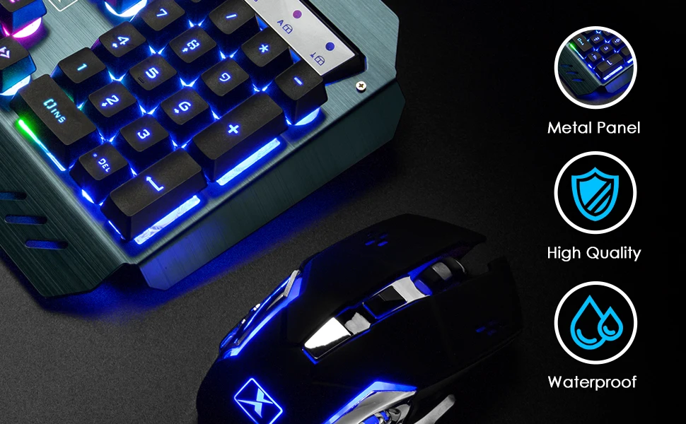 Wireless Gaming Keyboard and Mouse Set Rainbow/RGB Backlit Rechargeable Keyboard and 7 Color Gaming Mute Mouse with Pad