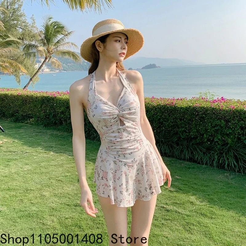 

Women Hanging Neck Sweet Cute Swimwear Sexy One-piec Beach Wear Swim Suit Beach Dress Swimsuit High Waist Bathing Suit For Girls