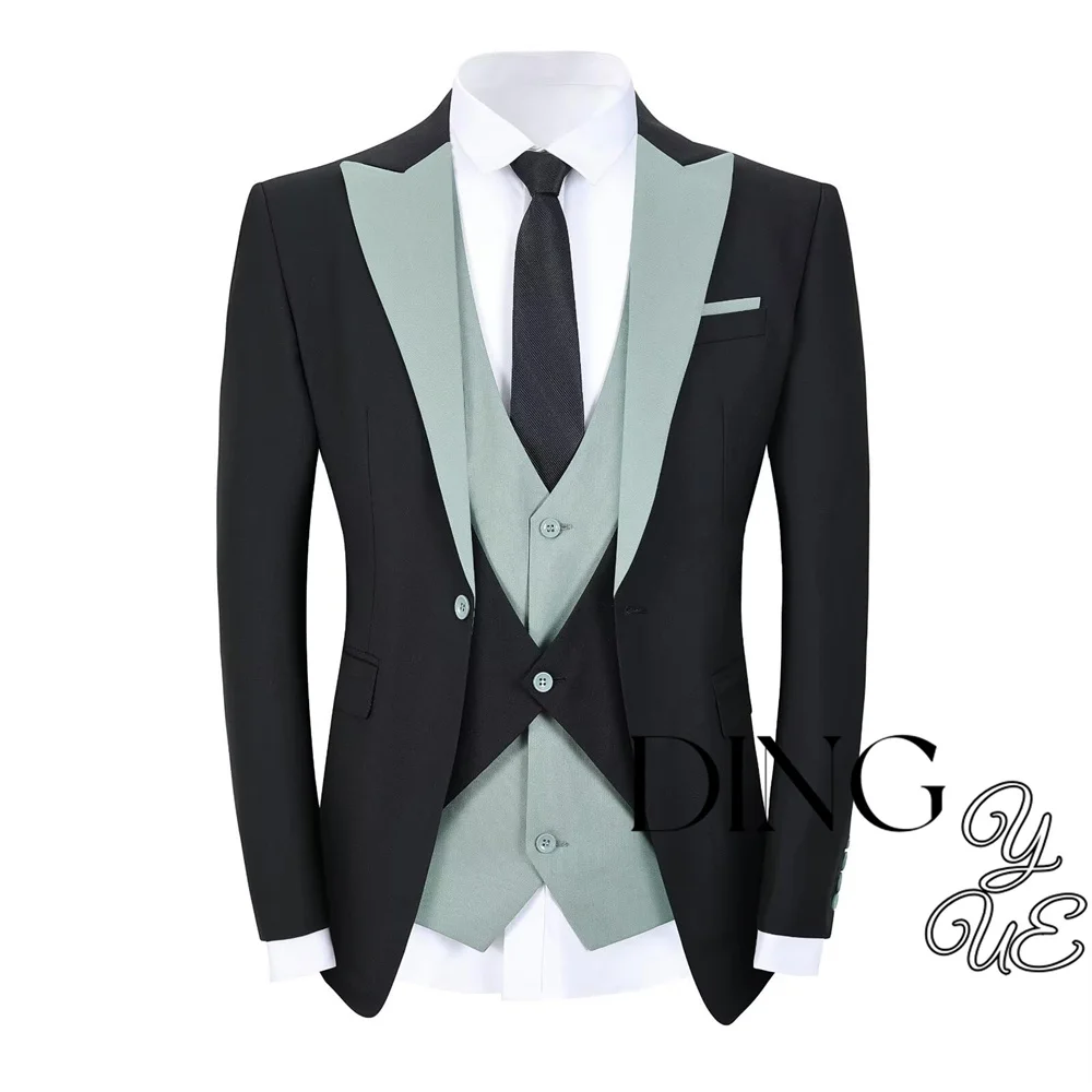 Męskie 3-częściowe garnitury Slim Fit Smoking Groomsmen Bestman Wedding Custom Business Casual Formal Prom Suits Set Blazer Vest Pants