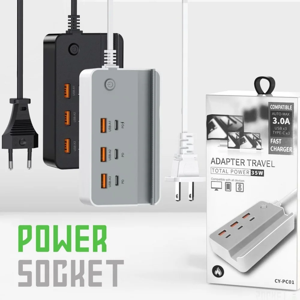 6-Port USB Type C Fast Charging Station with Phone Stand Desktop Power Strip PD