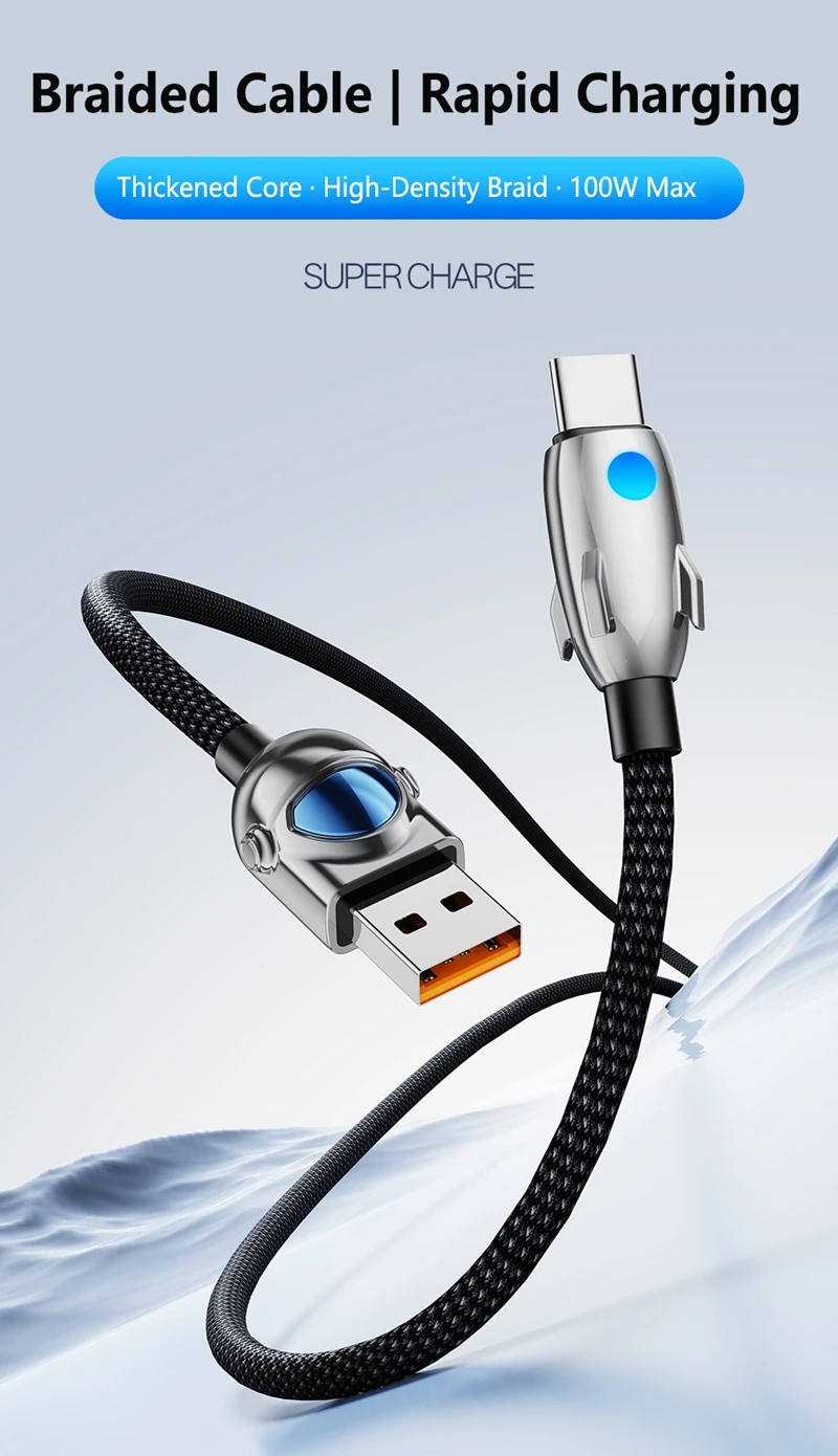 240W Schnellladekabel, geflochtenes Datenkabel, universelles Android- und USB-C-Schnellladekabel, U-zu-C, reines Kupfer, für Android, iPhone 15, 17 – Detail 1