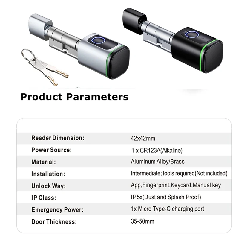 Tuya BLE DIY Cylinder Core Biometrico Fingerprint Card TTLock App Electronic Door Locks Euro Cylinder Smart Lock with Gateway