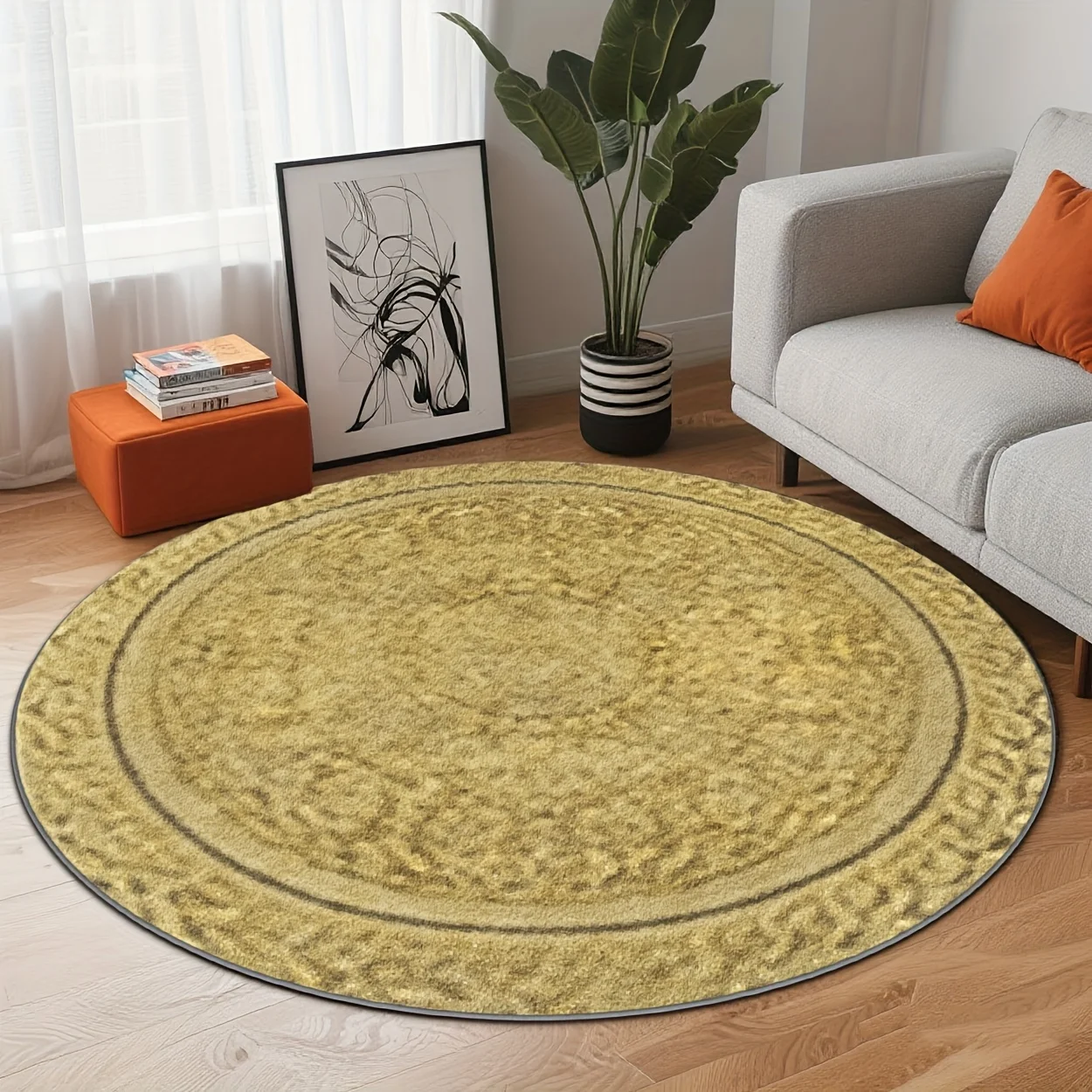 Home Toilet Bathroom Design - Modern Aged Look Medallion Design Rug