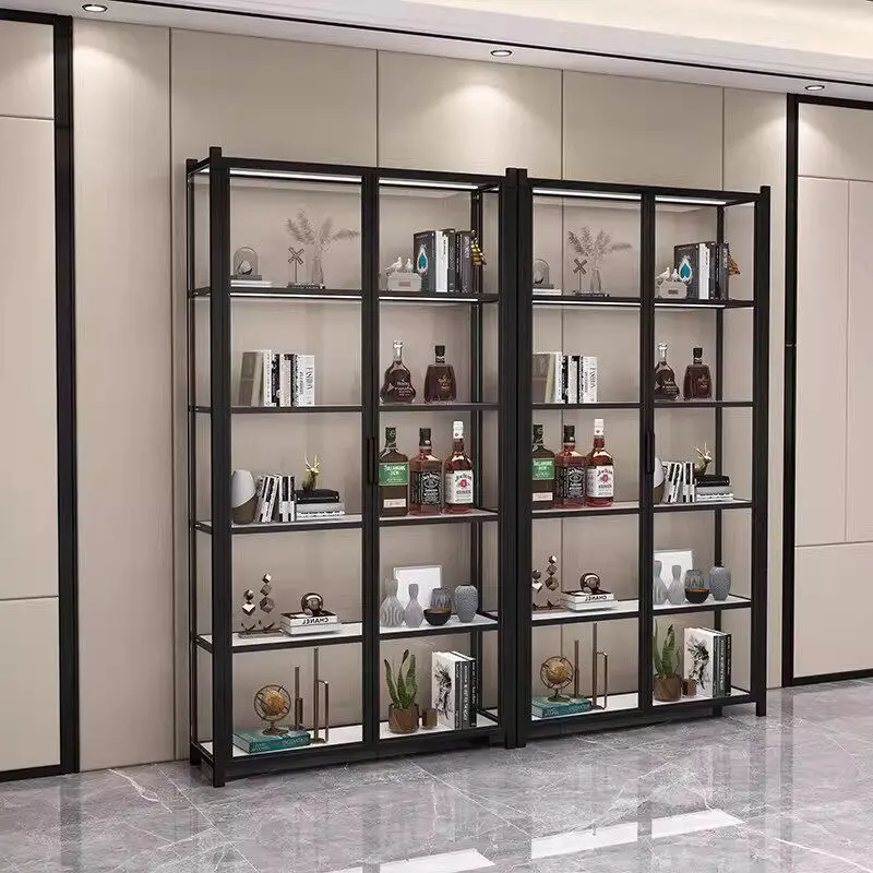 Light luxury wine cabinet living room against the wall can be customized stainless steel high-end glass cabinet partition figure