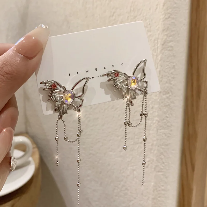 Self-Designed Personality Affordable Luxury Metallic Hollow out Butterfly Studs Women's Long Irregular Ins Style Eardrop Earring