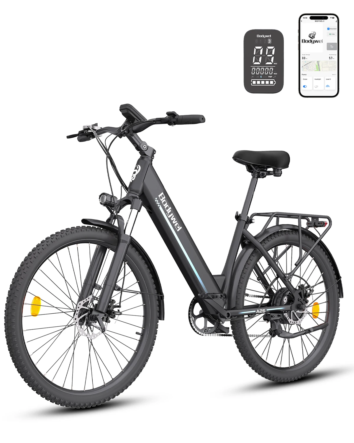 26 inch elektrische fiets voor volwassenen, 250W 36V 13Ah uitneembare accu elektrische fiets 60km, 7-versnellings stadsfiets met LCD LED, EU voorraad