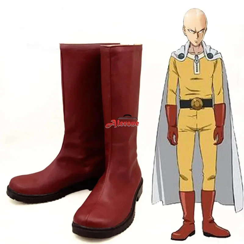 w;3'c\6,b'One Punch Man Shoes Red Pu Leather Boots Men Halloween Carnival Cosplay Saitama Boots7;m/8\f; view 3