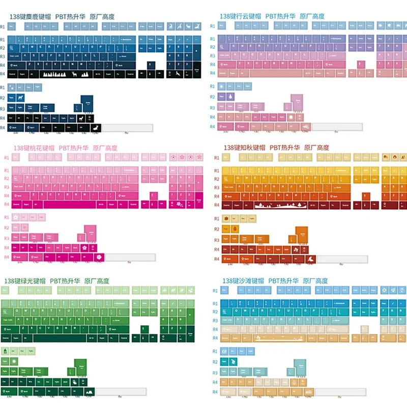 

138k Keycaps Full Five-Side PBT Thermal Sublimation Gradient Color Elk Cloud Peach Winter Snow Pattern For Mechanical Keyboard