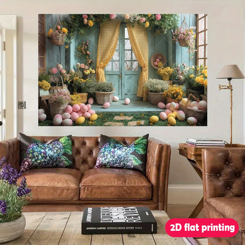 عيد الفصح الأزهار الباب راية متقلب الستائر سلال الزهور البيض الوردي عيد الفصح الجدار الديكور داخلي في الهواء الطلق لا الكهرباء #4