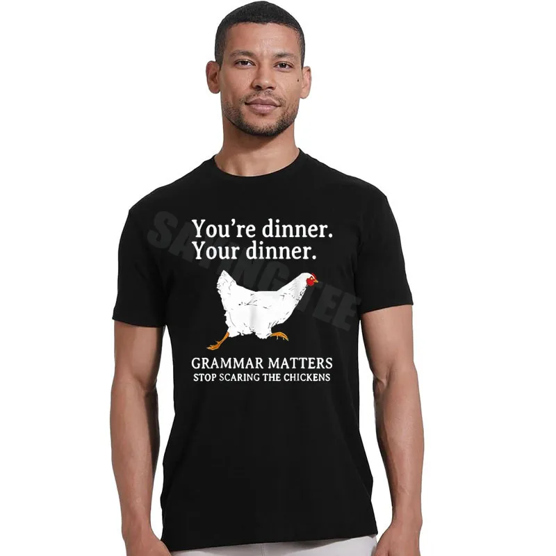 Grammar Matters Stop Scaring The Chickens T-Shirt Y2k Humor Farmer Graphic Sarcastic Joke Saying Tee Dinner Chicken Novelty Gift