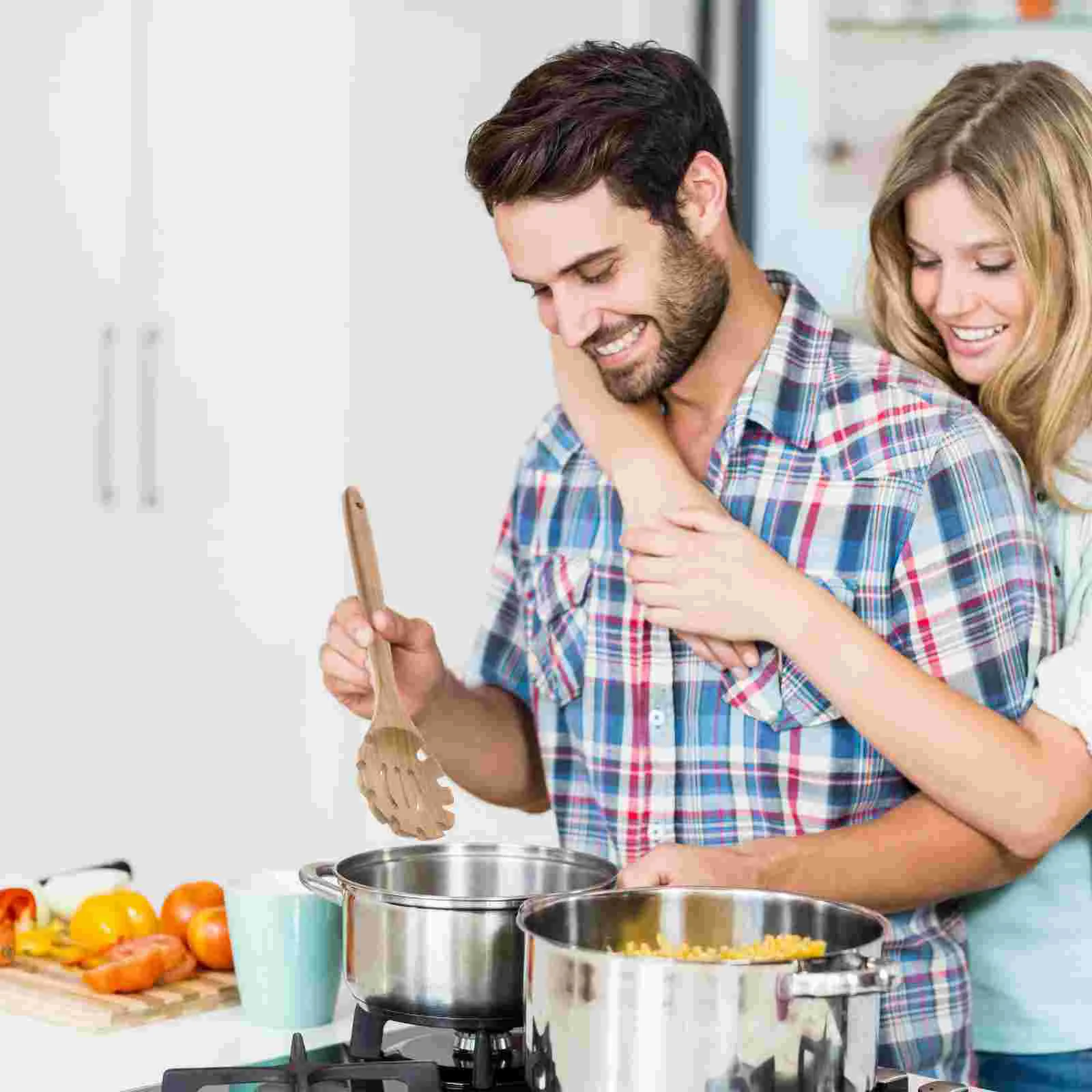 2 Pcs Food Flipper Noodle Spoon Wood Kitchen Cooking Multifunction Wooden Spoons Accessories Nonstick Rice