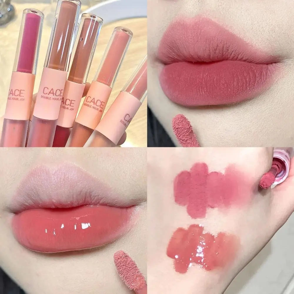 Draagbare Matte Dubbele Kleur Lipgloss Hydraterende Waterdichte Vloeibare Lippenstift Rode Tint Langdurige Water Lip Glazuur Make-Up