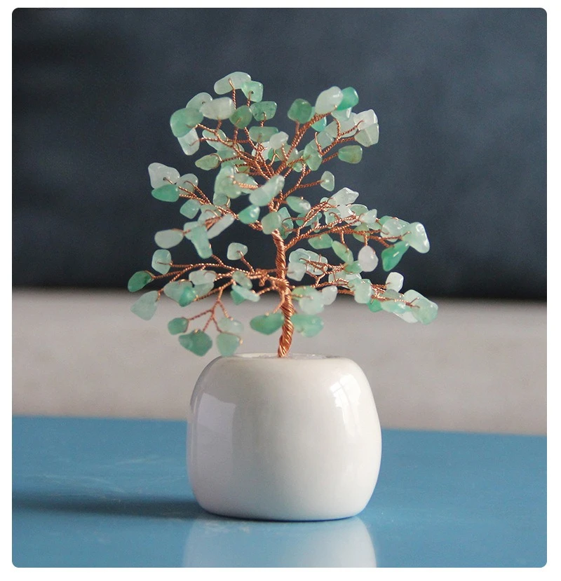 Mini albero della fortuna del desktop dell'ufficio dell'ornamento dell'albero di cristallo in polvere naturale