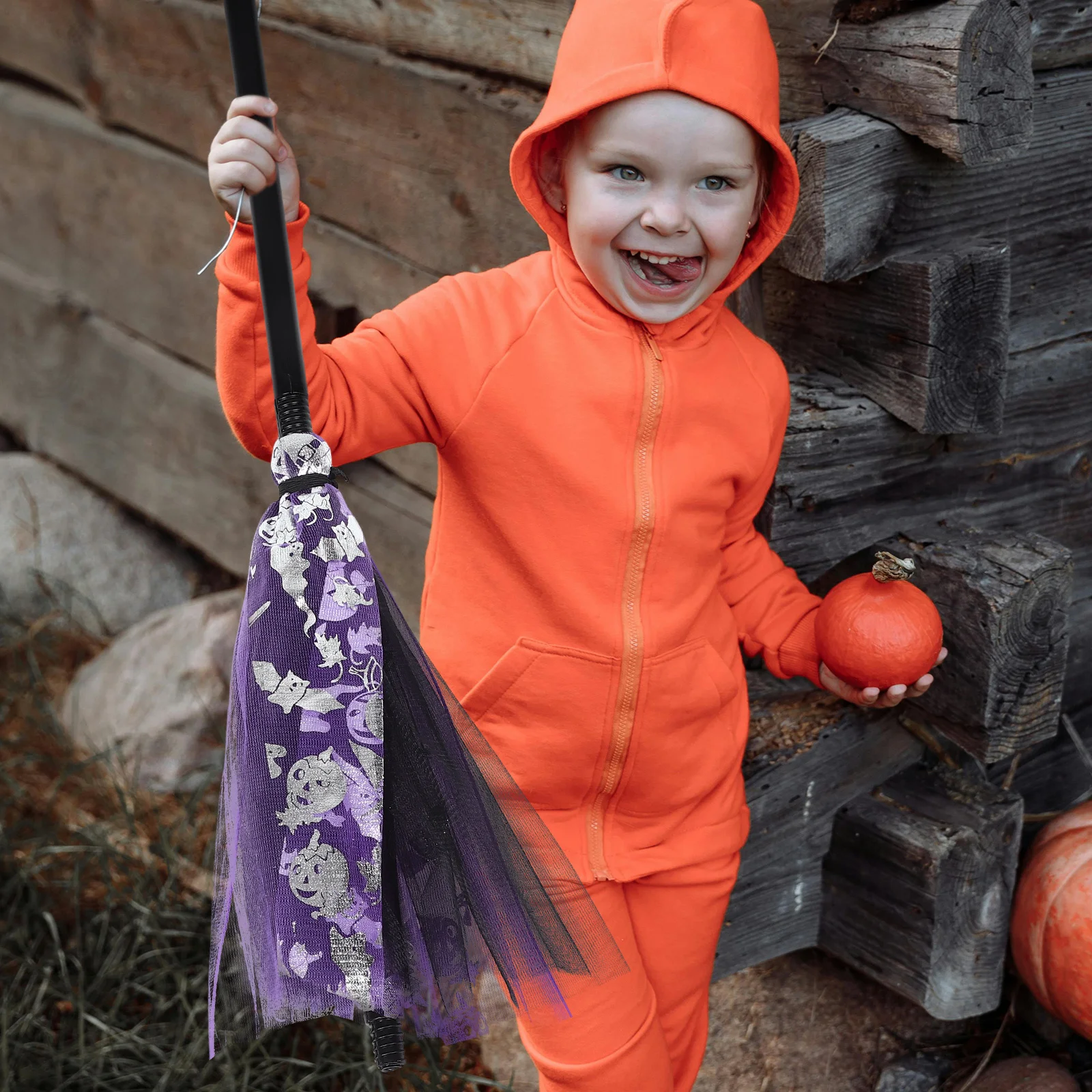 Escoba de bruja de Halloween, palo de escoba desmontable de tamaño infantil para decoración de fiesta de Cosplay, accesorio de palo de escoba de Halloween para niños