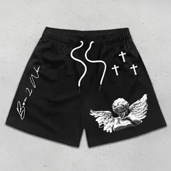 Men Beach Shorts Elastic Waist Anime Shorts Print Streetwear Black Shorts Pure Cotton Printed Sports Basketball Five-point Pants