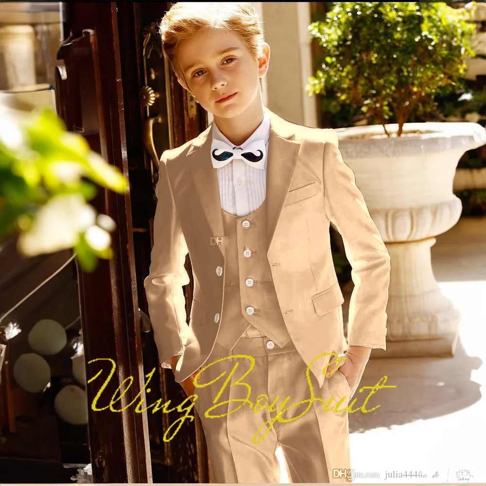 Cream Suit for Boys Wedding Jacket Pants Vest 3 Piece Set Kids Tuxedo Party 2-16 Years Custom Blazer