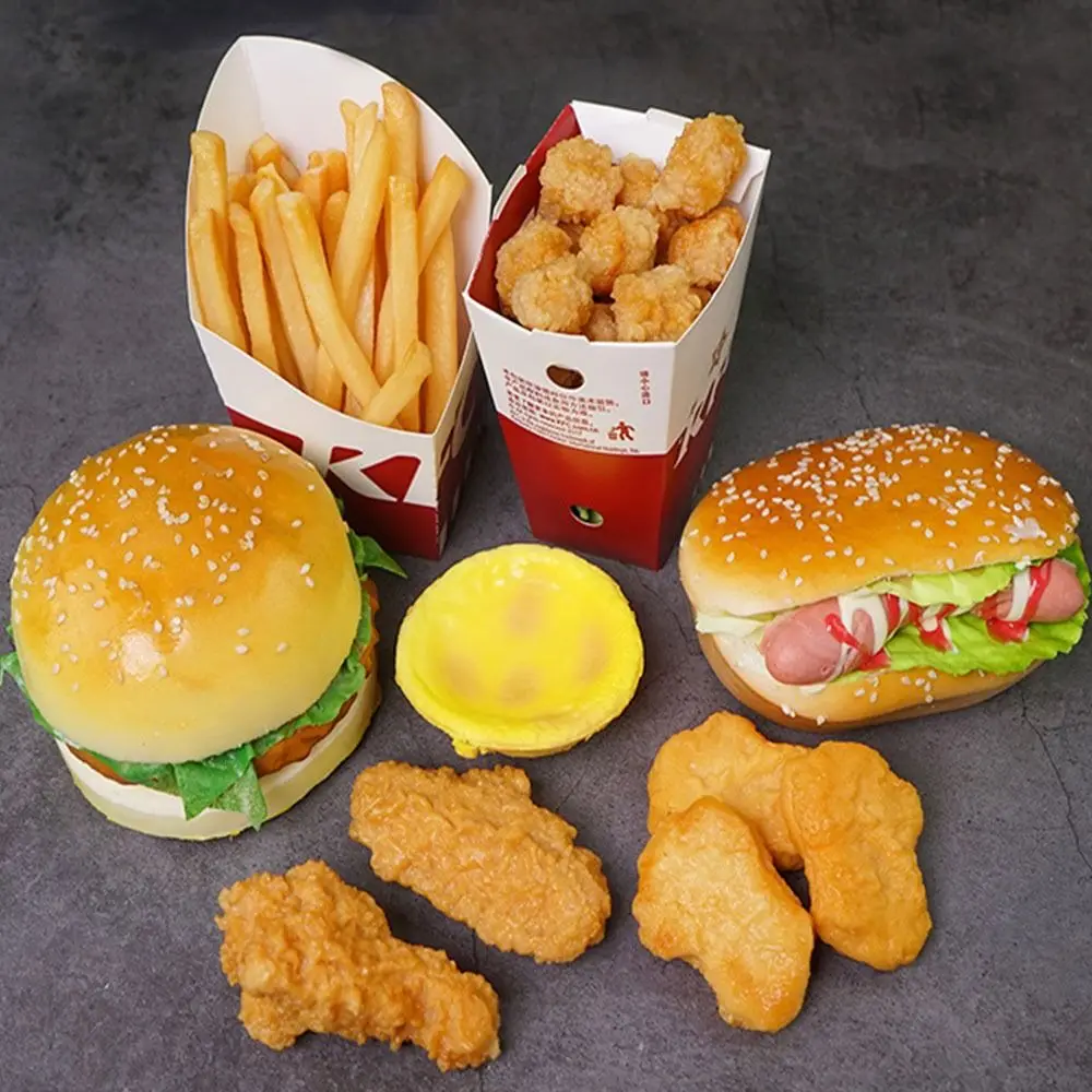 Props Bakery Scene Model Home Ornament Faux Fried Chicken Artificial Food Model Simulation Kitchen Hamburger Fries Sandwish