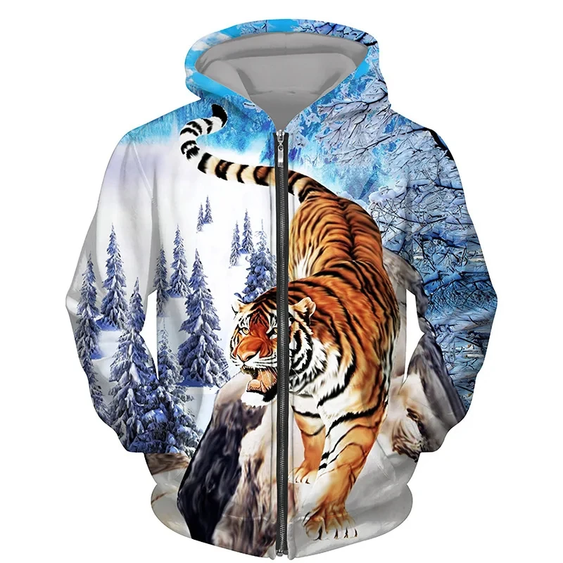 New 3d Printed Animals Tigers Zipper Sweatshirts Men Women Hooded Oversized Hoodie Kids Zip Up Sweatshirts Tracksuits Coat Tops