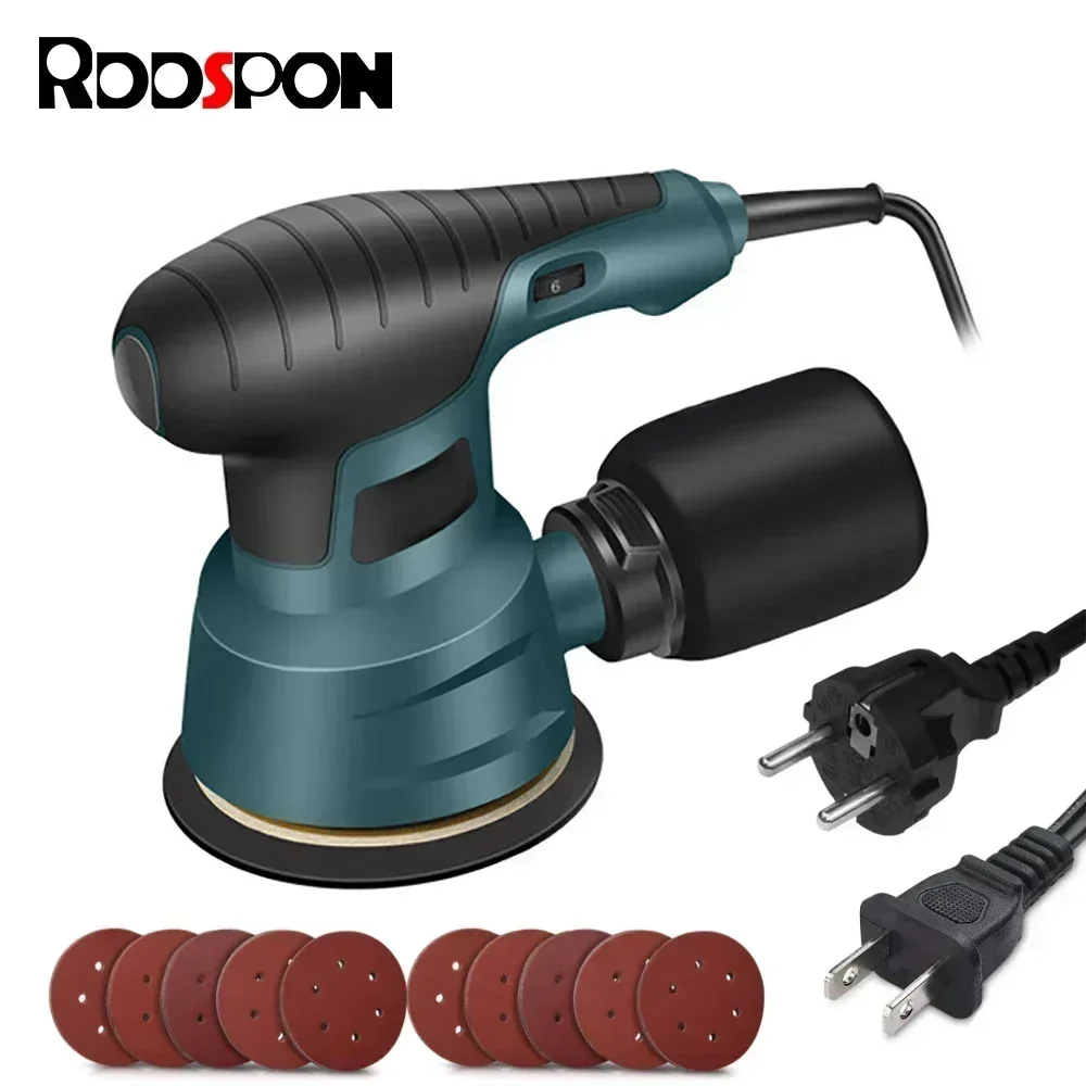 Lixadeira elétrica 300w, polidor orbital aleatório, 110v e 220v, lixadeira de velocidade variável com lixa de 125mm, máquina de polimento de carro