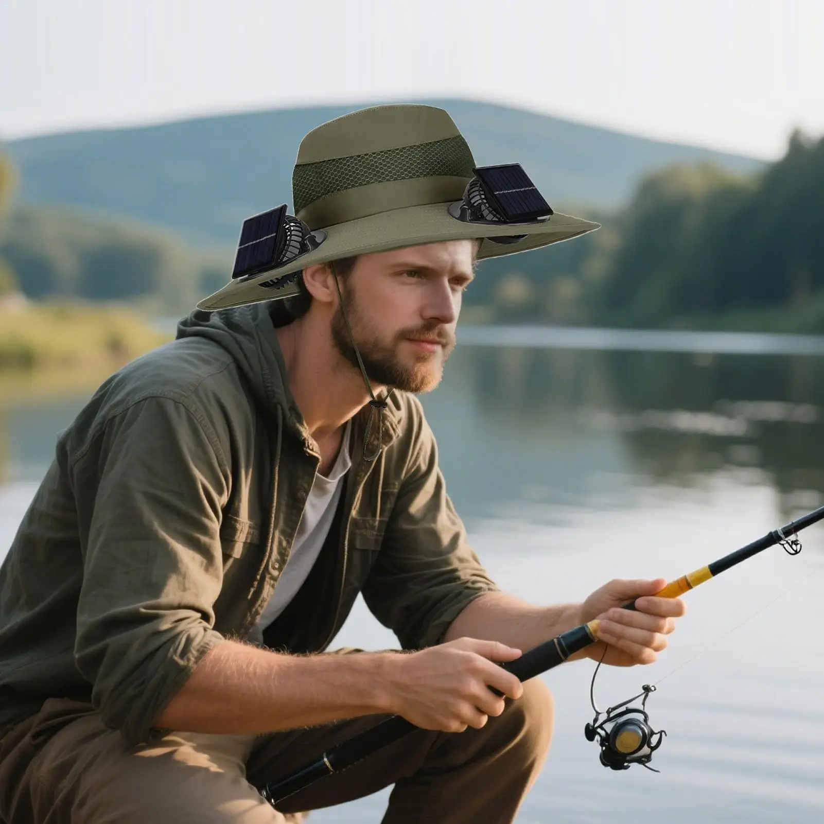 

Шляпа с солнечным вентилятором и шейным клапаном, перезаряжаемая от USB, УФ-излучение, двойной охлаждающий вентилятор, рыбацкая шляпа, рыбак, пеший туризм, альпинизм, солнцезащитная шляпа