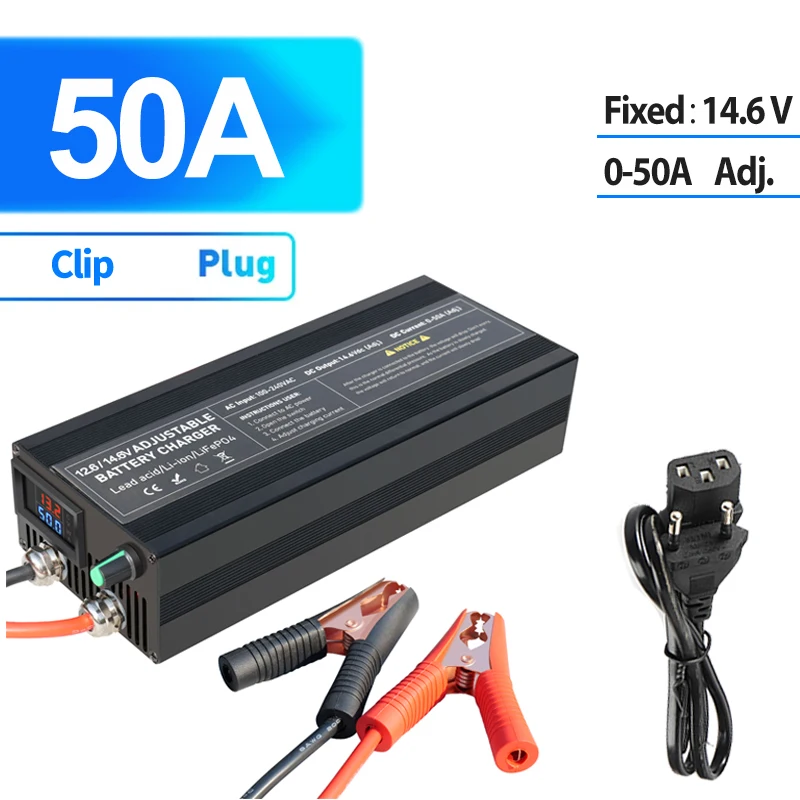 Fixed Current Voltage 14.6V/50A 80A LiFePo4 Charger High Power Fast Charger for Portable Large Capacity LiFePo4 Batteries